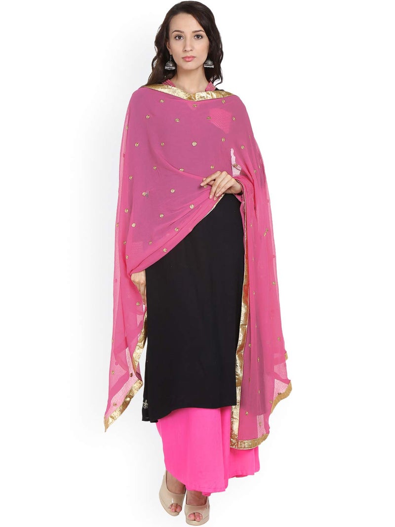 themilestocks Woman's Embroidered Chiffon Dupatta Scarf Shawl Wrap Soft Indian Bridal Wedding - Orchid - Image 1